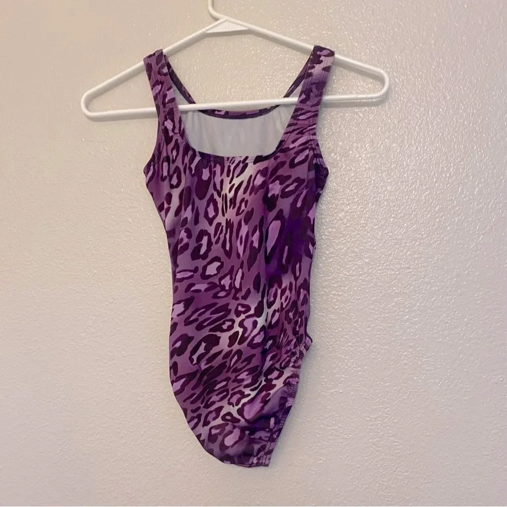 Satara Leos gymnastics tank practice Leotard purple animal, print child 8-10